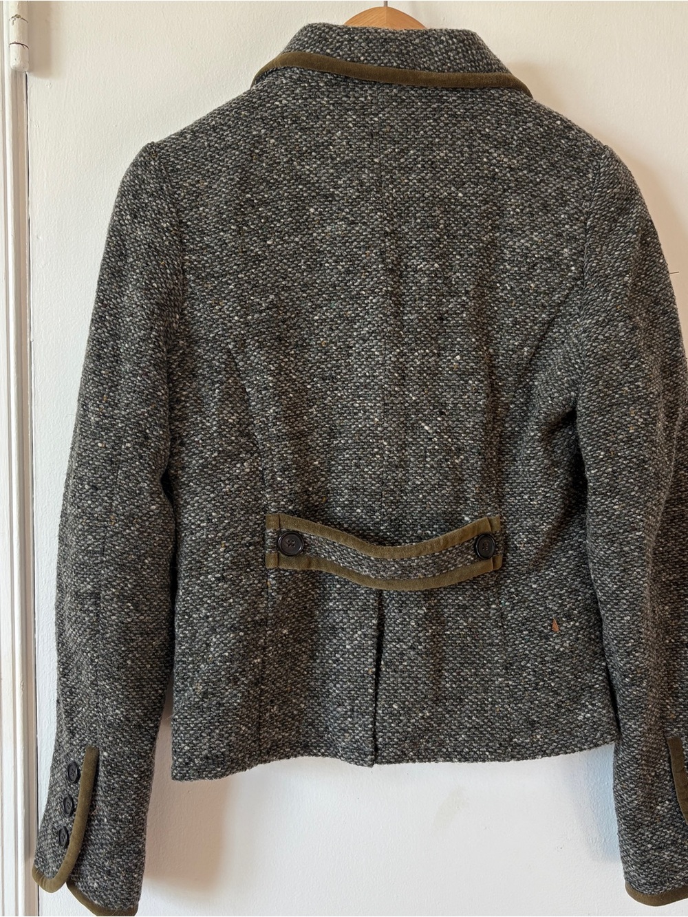 Essentiel Antwerp sz 6 Equestrian style Wool Blend Tweed Blazer Velvet Trim - Picture 6 of 7